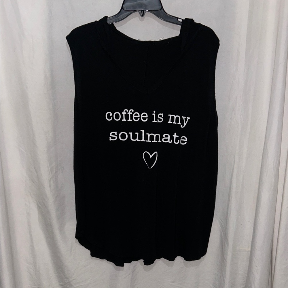 Hooded Black Sleeveless Top with 'Coffee is My Soulmate' Print